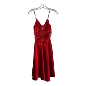 De Laru Red Satin Midi Dress Vtg Spaghetti Straps Y2K Womens 5/6 Deadstock *Read